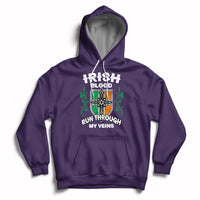 Purple pullover hoodie with front graphic and kangaroo pocket, drawstring hood