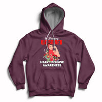 Maroon pullover hoodie with red "Go Red" graphic and "Heart Disease Awareness" text