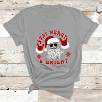 Christmas graphic T-shirt, light gray, Santa face with “Stay Merry & Bright”