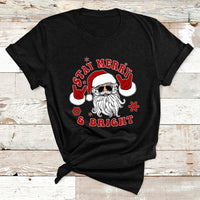 Christmas graphic T-shirt, black, Santa face with “Stay Merry & Bright”