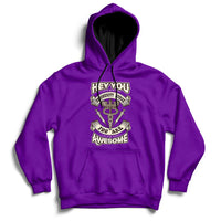 Purple nurse-themed hoodie with front graphic, pullover hood and drawstrings