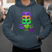 Peace Love Mardi Gras Mardi Gras Costume Carnival Mask Beads And Bling Hoodie - Wonder Print Shop