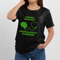 Black crew-neck T-shirt with green CTE awareness graphic and text
