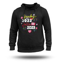 Black nurse hoodie with colorful 2022/2023 greeting graphic on chest