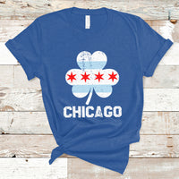 Royal blue T-shirt with large clover graphic, stars, and “Chicago” text