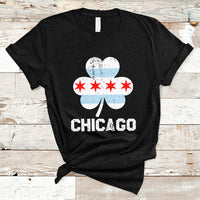 Black crew-neck T-shirt with star clover graphic and CHICAGO text