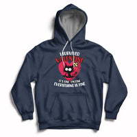 Navy pullover hoodie with heart front graphic, kangaroo pocket and white drawstrings