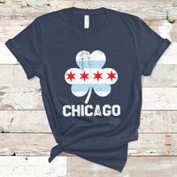 Navy crewneck T-shirt with clover graphic, red star accents, and 'CHICAGO' text