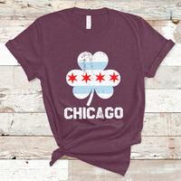 Maroon graphic T-shirt with four-leaf clover and CHICAGO text