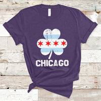 Purple graphic t-shirt with four-leaf clover and CHICAGO text