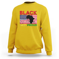 Daisy yellow crewneck sweatshirt with 'BLACK AND PROUD' graphic, Africa map flag silhouette