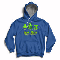Royal blue hoodie with front pocket, drawstring hood, and green St. Patrick’s graphic on chest