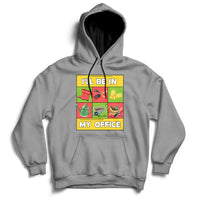 Gray garden hoodie with hood, pouch pocket, and 'I'll Be In My Office' front graphic