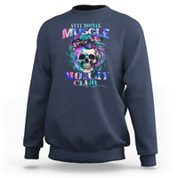 Anti Social Muscle Mommy Club Groovy Pump Cover Funny Messy Bun Skull Sweatshirt - Wonder Print Shop