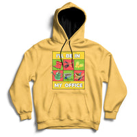 Daisy yellow garden hoodie with hood, pouch pocket, and 'I'll Be In My Office' front graphic