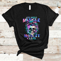 Anti Social Muscle Mommy Club Groovy Pump Cover Funny Messy Bun Skull T-Shirt - Wonder Print Shop