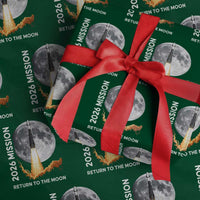 2026 Return to the Moon Mission Wrapping Paper Roll Realistic Rocket Launch Lunar Graphic Space Exploration