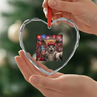 250 Years Of Freedom Heart Crystal Glass Ornament Funny Cat Selfie 4th of July Party