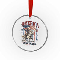 250 Years Since 1776 Cowboy on Horseback Crystal Glass Ornament Vintage Patriotic Western Style American Flag Semiquincentennial