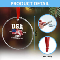 250th Anniversary USA 4th of July America US Flag Patriotic Crystal Glass Ornament