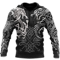 Viking Clothing Viking Dragon and Wolf Tattoo Zip Hoodie RLT12 - Wonder Print Shop