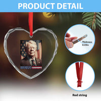 39th President Jimmy Carter Heart Crystal Glass Ornament America's Grandpa Presidents' Day USA Flag Vintage - Wonder Print Shop