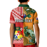 Custom Mate Maa Tonga Wallabies Rugby Polo Shirt KID Polynesian Mix Aboriginal - Wonder Print Shop