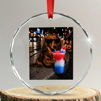 4th Of July Dachshund Drinking Slushie Crystal Glass Ornament Patriotic 250 Anniversary USA Dog Lovers Funny Meme