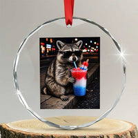 4th Of July Raccoon Drinking Slushie Crystal Glass Ornament Patriotic 250 Anniversary USA Trash Panda Funny Meme
