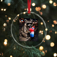 4th Of July Raccoon Drinking Slushie Crystal Glass Ornament Patriotic 250 Anniversary USA Trash Panda Funny Meme