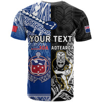 Custom All Black And Toa Samoa Rugby T Shirt NZ Maori Fern Mix Polynesian LT14