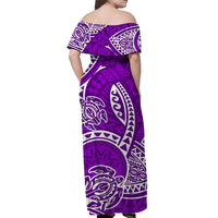 Couples Matching Hawaiian Outfits Couples Long Dress and Hawaiian Shirt Hawaiian Tribal Honu Purple Version - Wonder Print Shop