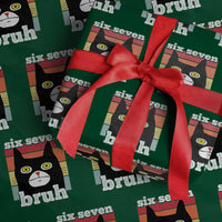 67 Bruh Meme Wrapping Paper Roll Funny Six Seven Black Cat - Wonder Print Shop