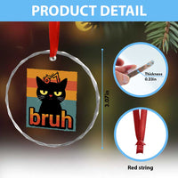 67 Six Seven Bruh Cat Meme Crystal Glass Ornament Cute Black Cat Funny Saying - Wonder Print Shop