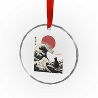 67 Six Seven Bruh Meme Crystal Glass Ornament Funny Japanese Black Cat Surfing The Great Wave Kanagawa - Wonder Print Shop