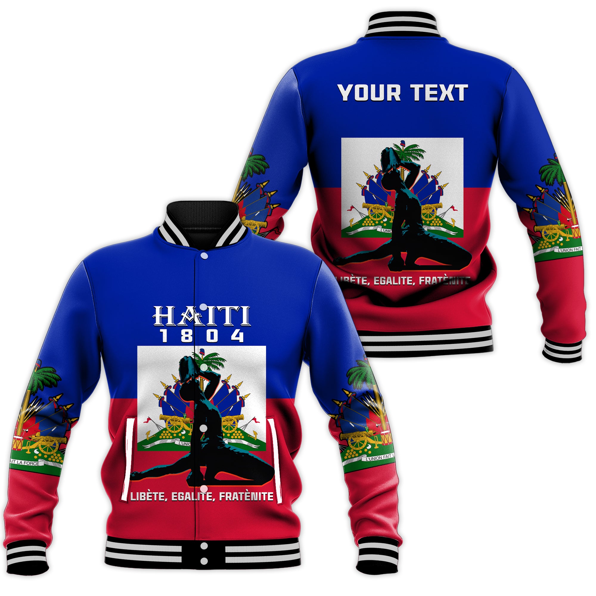 (Custom Personalised) Haiti Baseball Jacket Negre Marron With Haitian Flag LT14