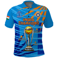 Custom India Cricket Polo Shirt Men In Blue 3rd Champions World Cup Trophy - Wonder Print Shop