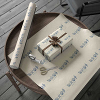 8647 Sea Shells Starfish Vintage Coastal Blue Line Graphic Wrapping Paper Roll Coded Political Satire