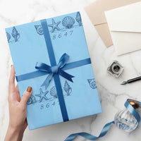 8647 Sea Shells Starfish Vintage Coastal Blue Line Graphic Wrapping Paper Roll Coded Political Satire