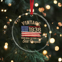 90th Birthday Crystal Glass Ornament Vintage 1936 Weird Being the Same Age as Old People USA Flag