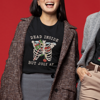 Skeleton Christmas T Shirt Dead Inside But Jolly AF Xmas Vibe - Wonder Print Shop