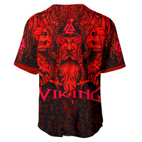 Custom Viking Odin Baseball Jersey Celtic Knot Viking Head With Axes Magical Runes Signs Red Color - Wonder Print Shop