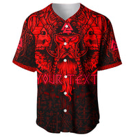 Custom Viking Odin Baseball Jersey Celtic Knot Viking Head With Axes Magical Runes Signs Red Color - Wonder Print Shop