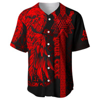 Custom Viking Baseball Jersey Valknut Raven Symbol Celtic Vegvisir Red Color - Wonder Print Shop