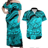 Matching Couple Outfit Polyneisian Pride Happy Father Day Combo Off Long Dress and Hawaiian Shirt I Love You Dad - Polynesian Tribal Aqua LT9 - Wonder Print Shop