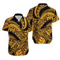 Matching Outfits For Couples Polynesian Combo Dress And Hawaiian Shirt Tribal Mix Turtle Gold Version - Wonder Print Shop