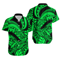 Matching Outfits For Couples Polynesian Combo Dress And Hawaiian Shirt Tribal Mix Turtle Green Version - Wonder Print Shop