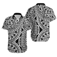 Matching Outfits For Couples Polynesia Combo Dress and Hawaiian Shirt Tattoo Plumeria Black - Wonder Print Shop