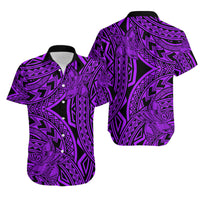 Matching Outfits For Couples Polynesia Combo Dress and Hawaiian Shirt Tattoo Plumeria Purple - Wonder Print Shop