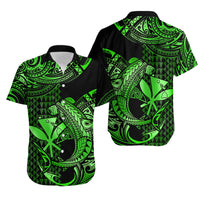 Matching Outfits For Couples Hawaii Hammerhead Shark Combo Dress And Hawaiian Shirt Polynesian Kakau With Kanaka Green - Wonder Print Shop